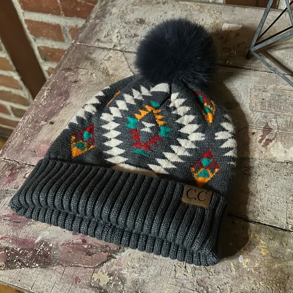 C.C Accessories - C.C Aztec Teal Green Pom Beanie Never Worn! Beautiful!